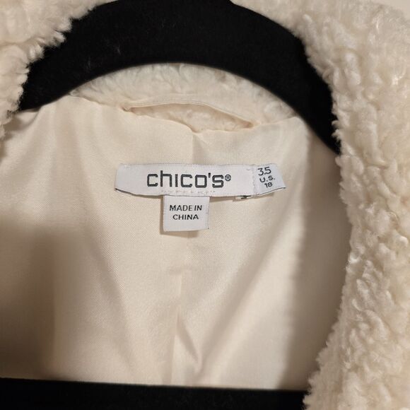 Chicos Shearling Teddy Coat Sz 3.5 US 18 English Cream White Faux Fur Peacoat - Picture 12 of 13